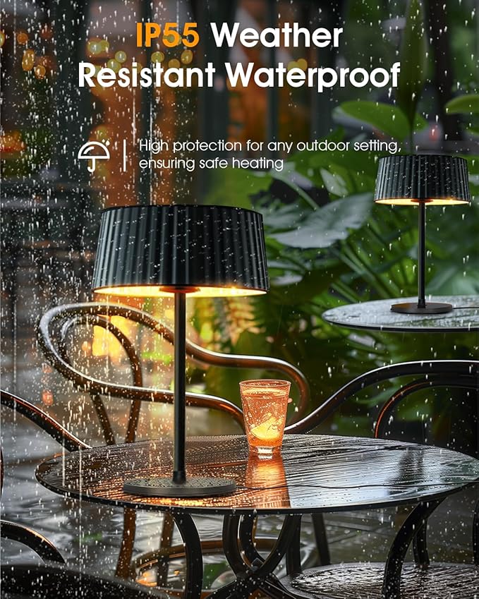 Electric Infrared Patio Heater, Indoor & Outdoor 1500W Electric Tabletop Heater with IP55 Waterproof, Tip-Over Protection, Quiet Operation, Perfect for Garden, Balcony, Garage, Backyard