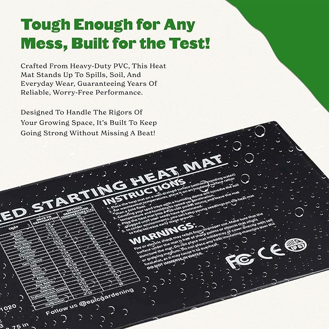 Epic Gardening Seedling Heat Mat for Plants – High-Performance 20W Heavy-Duty PVC Heating Mat for Seed Germination, Plant Growth, & Fermentation | Durable & Reliable Warmth for Indoor Gardening