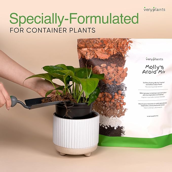 Molly's Aroid Mix - Premium Soilless Potting Mix for Houseplants - Fast Draining, Chunky & Easier to Water vs. Soil for Indoor Plants - with Bark, Coco Chips, Worm Castings, Mycorrhizae 10 Dry Quarts