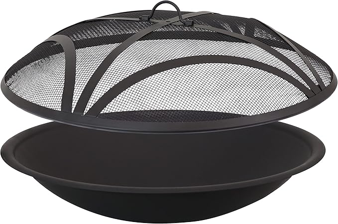Sunnydaze 23-Inch Replacement Steel Fire Pit Bowl with Round Spark Screen - High-Temperature Painted Finish