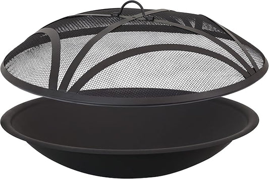 Sunnydaze 23-Inch Replacement Steel Fire Pit Bowl with Round Spark Screen - High-Temperature Painted Finish