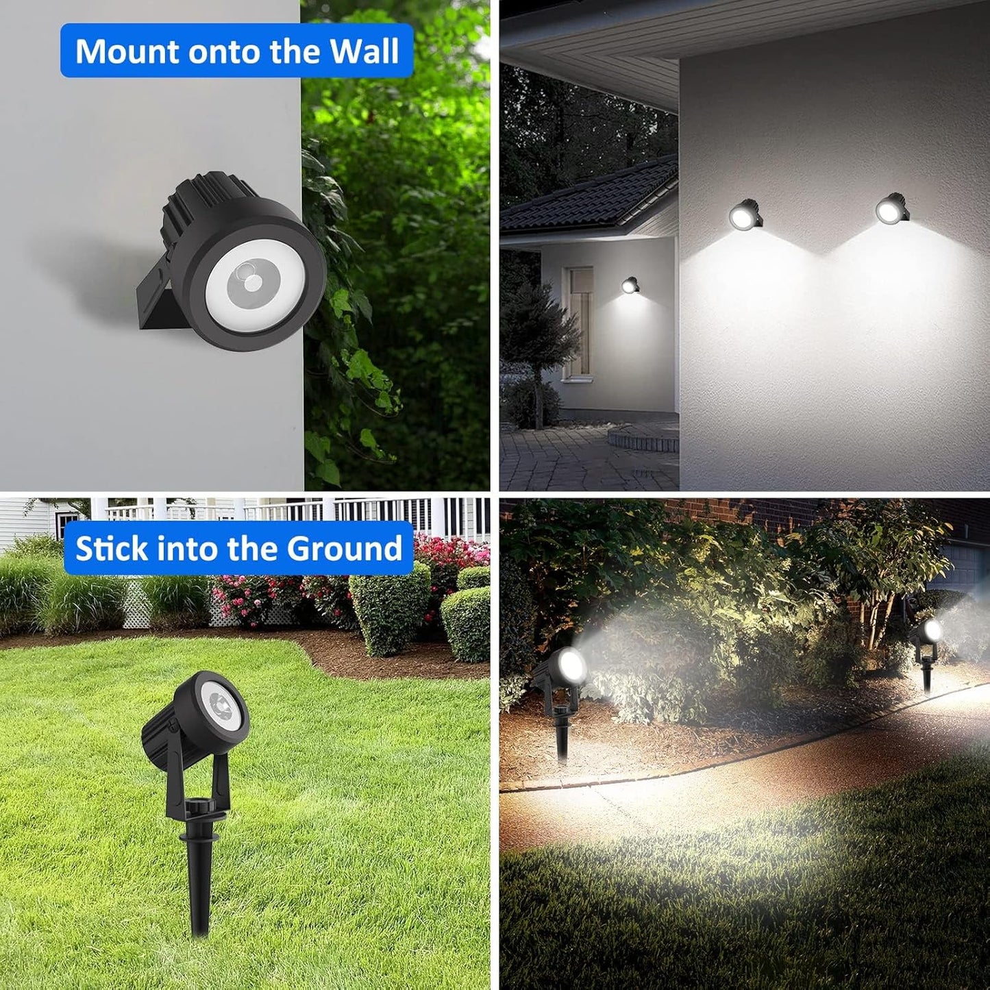 T-SUNUS Halloween Solar Garden Spotlight White Outdoor, 4-in-1 Spot Lights 6000K IP65 Waterproof 9.8ft Cable 5W Separated Panel, Auto On/Off Spotlights for Christmas Tree Yard Driveway Pathway Pond