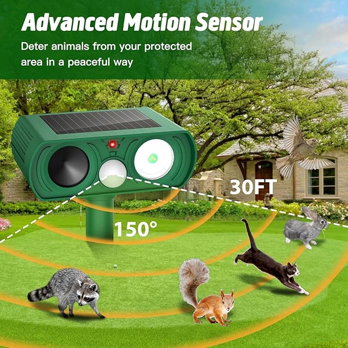 Animal Deterrent Devices Outdoor, Solar Animal Repeller with Motion Sensor Animal Repeller to Repel Cat, Deer, Squirrel, Rabbit, Dog, Skunk (Green - 2 Pack)