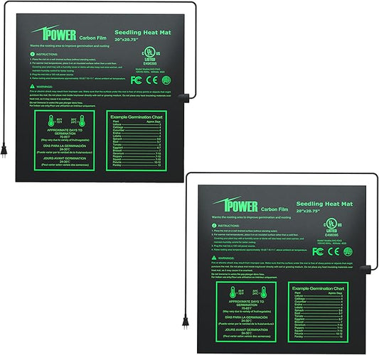 iPower GLHTMTPROMX2 20" x 20.75" Seedling Heat Mat 2-Pack Upgraded Carbon Film Durable Waterproof Indoor Warm Hydroponic Plant Germination Starting Pad, Black