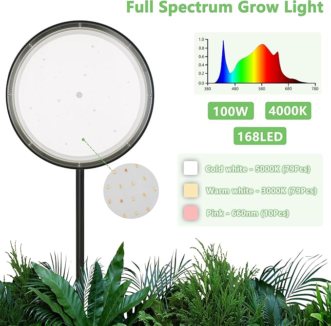 100W Grow Light for Indoor Plants, Full Spectrum LED Tall Plant Lights with Timer, Standing Floor Growing Lamp, 67" Height Adjustable for Large Many Plants