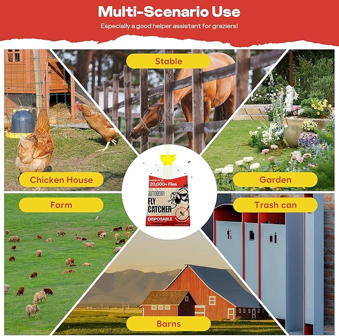 Fly Traps Outdoor Hanging with Natural Pre-Baited, Powerful Mosquito Repellent for Patio Disposable Fly Catcher, Fly Traps Outdoor - Controls Flies for Patio, Barns, Ranches (9 pcs)