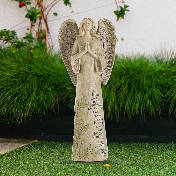 Garden Resin Angel Statue Standing Praying, Patio and Lawn Decoration Outdoor Waterproof Sculpture Ornament for Angel Memorial Gifts Home Decoration, 13" H