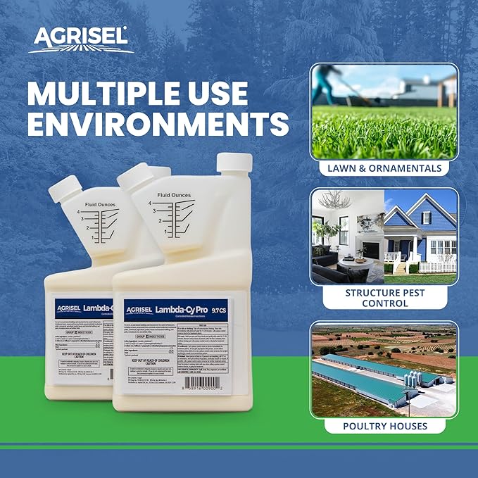 Lambda-Cy Pro 9.7 CS Insect/Pest Control Safe for Poultry Houses, Residential & Commercial, Effective Against 55 Pests, Outdoor/Indoor, Includes 3-Pack of Agrisel Protective Gloves, 32 Ounces