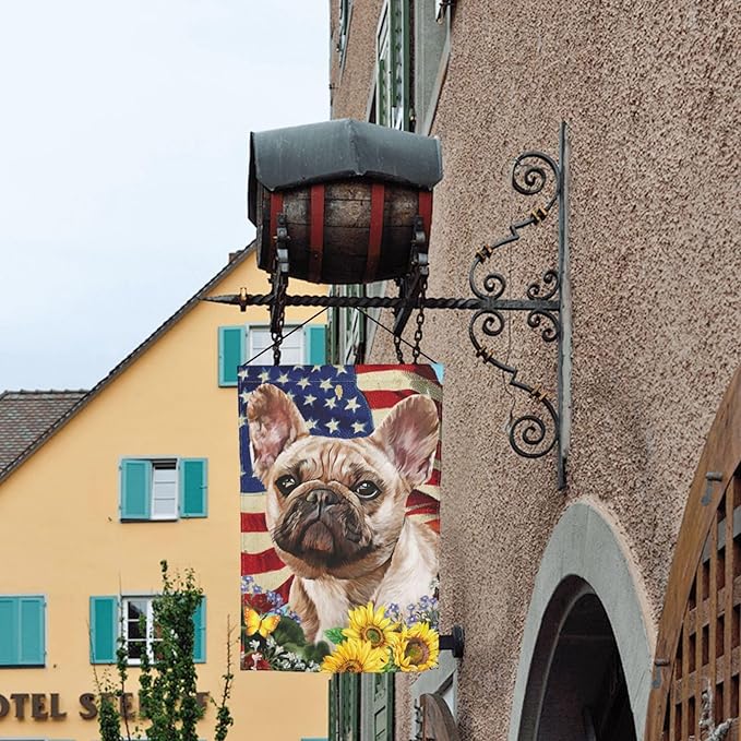 French Bulldog American Flag Patriotic Sunflower Dog Garden Flag Welcome Party Outdoor Outside Decorations Picks Home House Garden Yard Decor 12x18 Inch