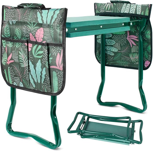 Garden Kneeler and Seat Stool with 2 Large Tool Bags and Soft Kneeling Pad Heavy Duty Garden Foldable Bench for Gardening Lovers (2 Tool Bags)
