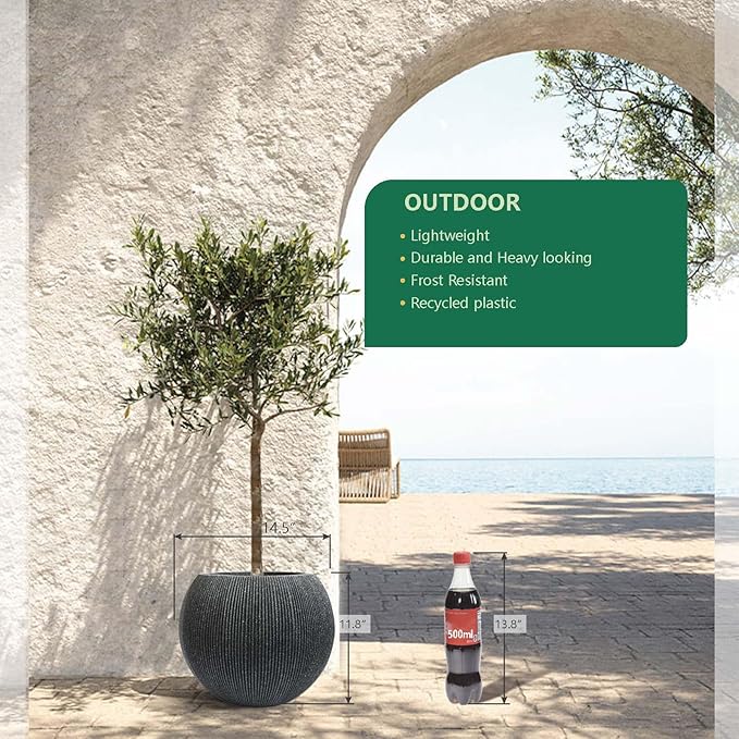 11.8 H x 14.5" Dia (10" Pot Opening) Plastic Round Black Planters for Outdoor Plants, Resin Flower Pot for Indoor and Outdoor Plants, Plant Pot with Drainage Holes and Plug for Home Patio Garden