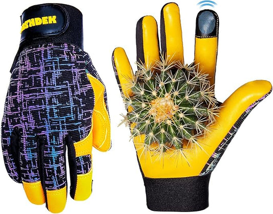 Gardening Gloves for Women and Men, Touchscreen Sheepskin Leather Garden Work Glove for Flex Breathable Yard Working