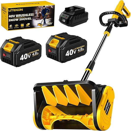 40V Brushless Cordless Snow Shovel, 13-Inch Electric Snow Blower with 2X 4.0Ah Batteries & Charger, Battery-Powered Snow Removal with 16.5FT Throw Distance for Patio, Deck, Driveway,Yellow