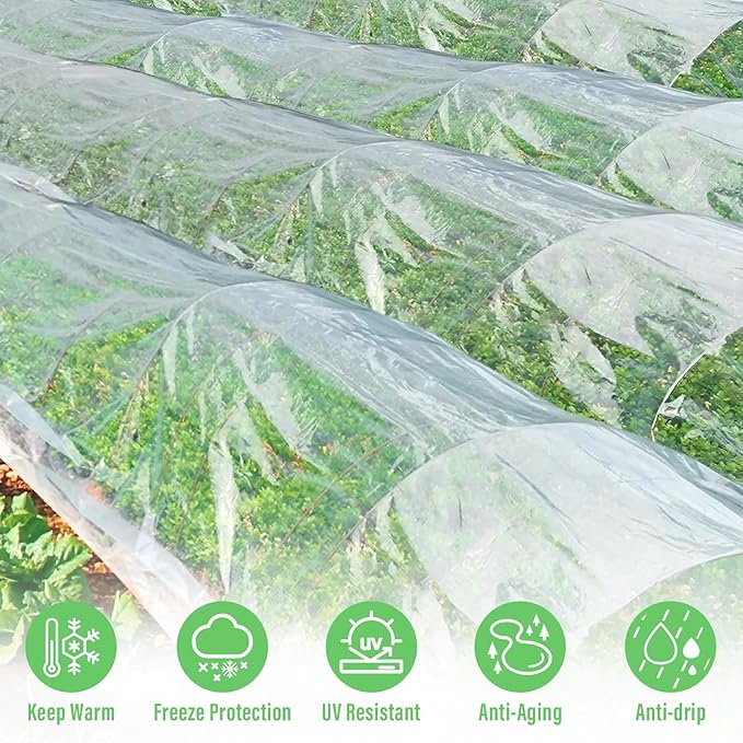 Legigo 10 X 30 Ft Clear Plastic Plant Covers Freeze Protection- 6 Mil Winter Greenhouse Plastic Sheeting for Frost Water Sun Wind Resistant, Plant Vegetable Blanket Covers for Cold Weather Garden Farm
