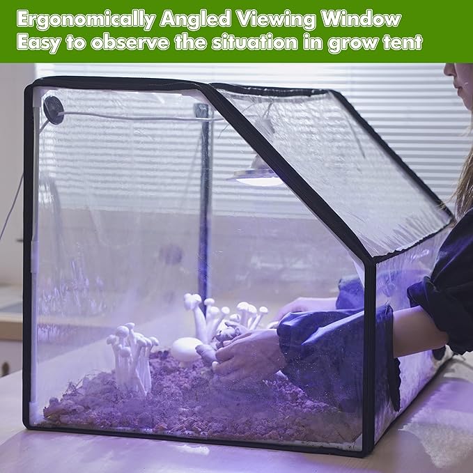 Meonum Mushroom Grow Tent and LED Growing Light Kit, 30 x 20 x 20 Inch Portable Large Still Air Box, Mycology Mushroom Growing Kit, Indoor Propagation Stations with 48 LED Mushroom Grow Lamp(Black)