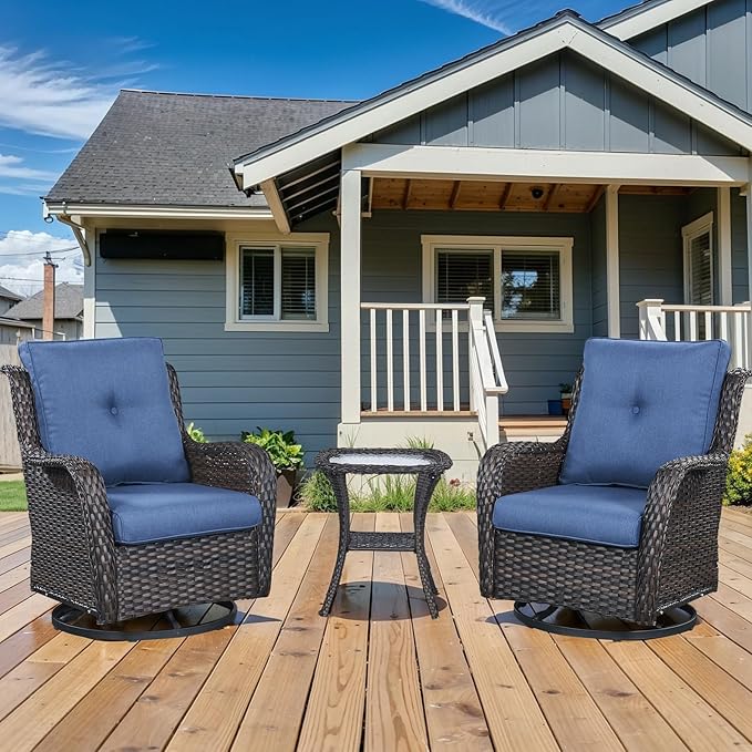 Patio Wicker Chairs Swivel Rocker,3 Pieces Patio Furniture Set with 360 Degree Wicker Swivel Rocking Chairs and Side Table for Garden,Porch,Backyard