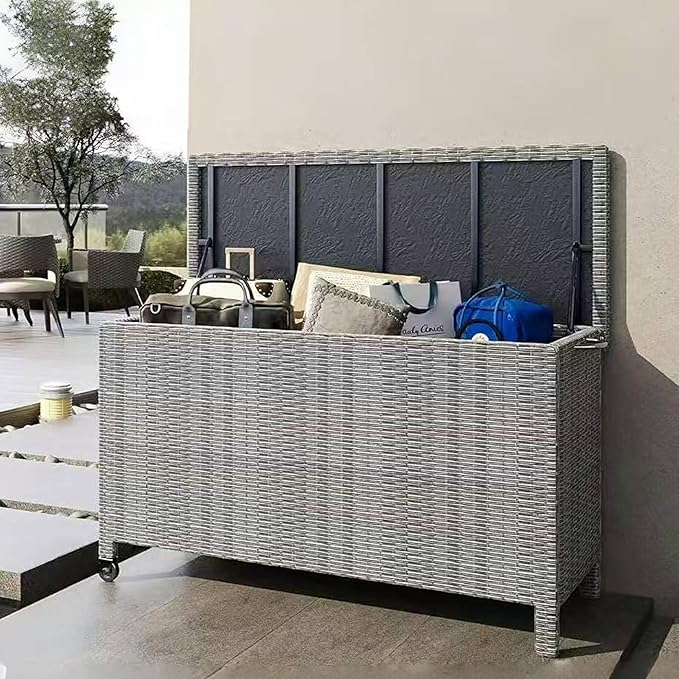 150 Gallon Waterproof Large Deck Box, Indoor Outdoor Storage Box with Handle and 2 Wheels, Package Delivery Boxes, Storage Containers for Patio Furniture Cushions Pool Accessories Garden Tools