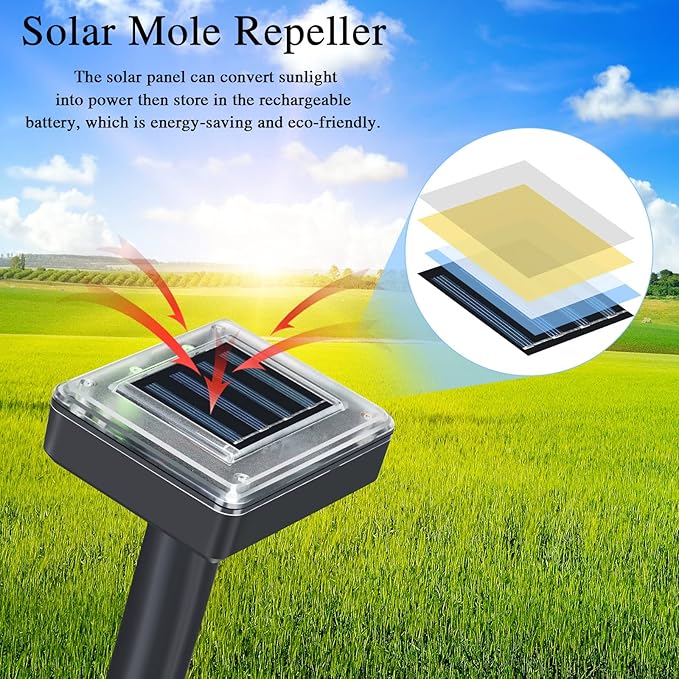 6 Pcs Mole Repellent for Lawns Solar Powered Mole Repeller Ultrasonic Gopher Repellent Waterproof Outdoor Snake Stakes Spikes for Yard Garden Gophers Groundhogs Voles Rodent (Large)
