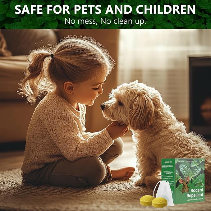 Mouse Rodent Repellent, 48 Pack Peppermint Lemon Oil Mice Repellent for Squirrel Rats Spider Pests, Natural Deterrent for Kitchen, Warehouse, Car, Indoor, Outdoor, Safe for Pets & Family