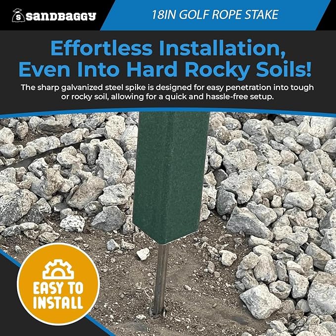 18" Golf Rope Stake - Square Stake (UV Resistant) - Sandbaggy (18-inch, 45, Count)