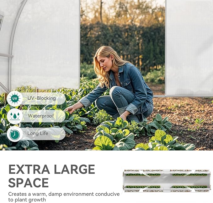 YITAHOME 44x10x7ft Greenhouse Extra Large Heavy Duty 4 Zipper Doors Outdoor Greenhouses 24 Windows Walk in Tunnel Green House Plant Gardening Upgraded Galvanized Steel Frame for Garden, White
