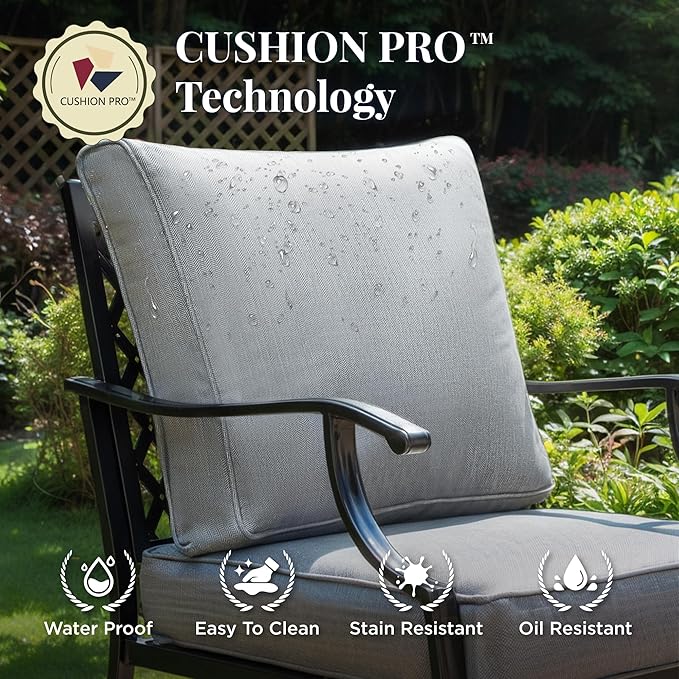 Patio Furniture Set 6 pcs, Outdoor Patio Furniture, 1 X 3-Seat Sofa, 2 X Single Chairs, 2 X Rocker Chairs, 1 X Coffee Table and 5.75" Extra Thick Cushion, Patio Conversation Set,Grey