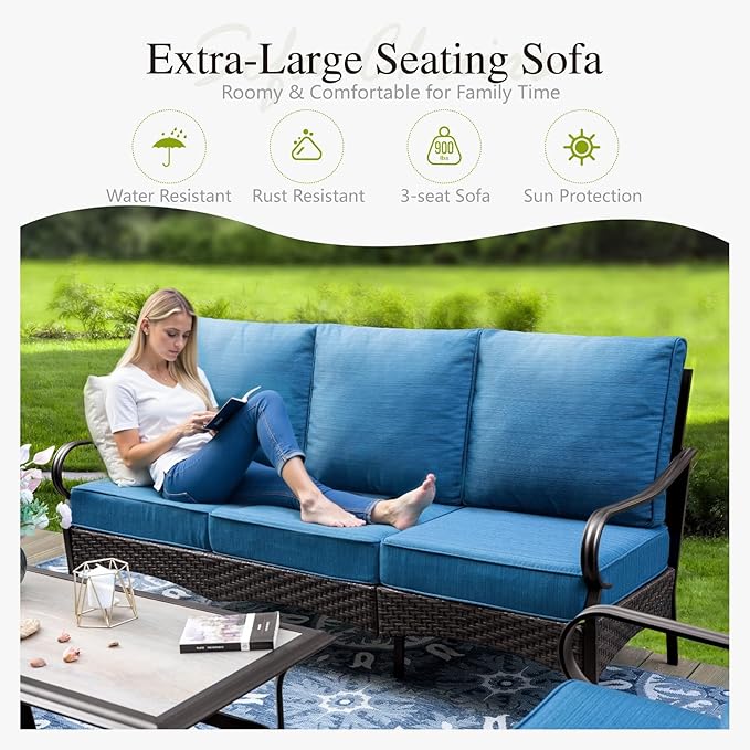 Sophia & William Patio Furniture Set, 5PCS Metal Outdoor Conversation Set with 3-Seater Outdoor Couch, 2 Swivel Chairs, 1 Loveseat,1 Coffee Table for Outdoor Seating, Backyard, Porch(Navy)