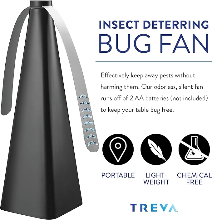 Treva Bug Fan Fly Deterrent with Holographic Blades to Clear Bugs, Mosquitoes, and Flies, Battery Powered Fly Fan
