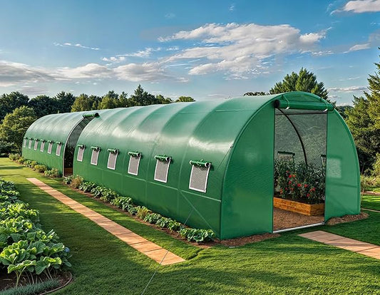 YITAHOME 44x10x7ft Greenhouse Extra Large Heavy Duty 4 Zipper Doors Outdoor Greenhouses 24 Windows Walk in Tunnel Green House Plant Gardening Upgraded Galvanized Steel Frame for Garden, Green