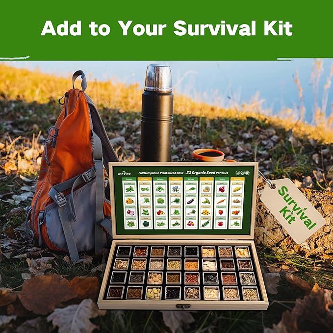 LUSH&DEW Full Companion Plants Vegetable Seed Bank, Gardening Gifts for Women Men, 32 Varieties 30,000+ Non-GMO Heirloom Fall Garden Seeds, Raised Garden Bed, Survival Seed Kit Emergency Food Supplies