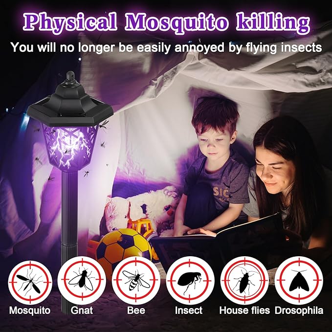 Qualirey 4 Pcs Solar Bug Zapper Outdoor Mosquito Repellent Mosquito Killer Lamp 2 in 1 LED Waterproof Zapper for Home Backyard Patio Garden Lawn Pathway Camping