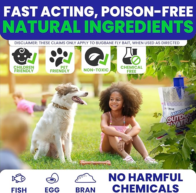 Fly Traps Outdoor Fly Trap for Patio. 9 Non-Toxic Pre-Baited Flies Bags Outdoor Disposable. Hanging Bug Catchers for All Filth Flies Killer for Outside Bug Control in Yard Horse Ranch Trash Can