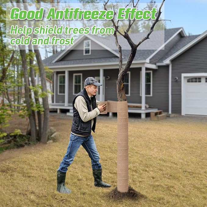 ANPHSIN Natural Burlap Tree Wraps - 7.8in × 9.8ft Winter Burlap Rolls, Tree Trunk Guard Wrap, Plants Antifreeze Bandage to Protect Bark & Keep Plants Warm, 2 Rolls