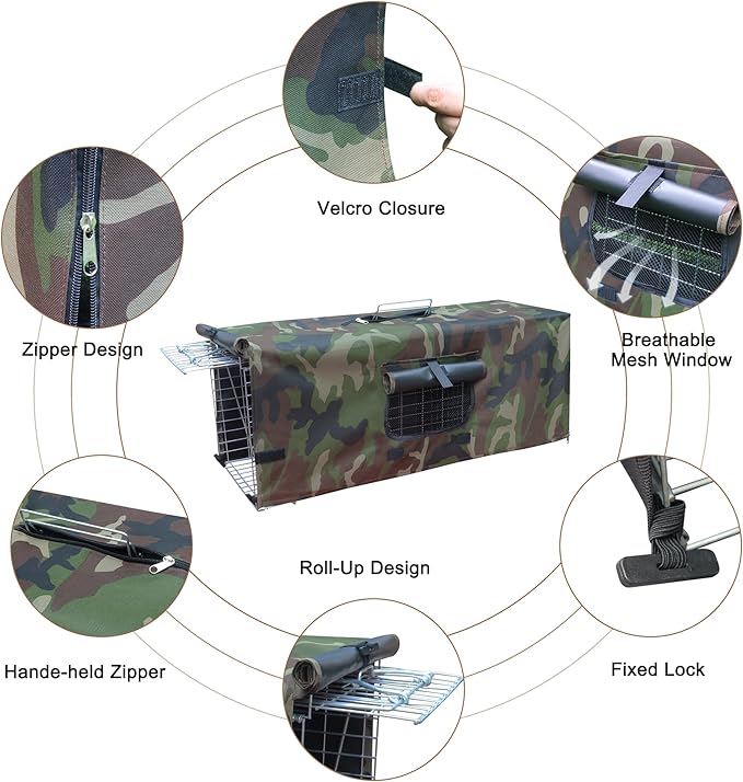 Live Animal Trap Cage Cover, Cage Covers for Small Animal Trap Cage, Feral Cat Trap Covers for 1-Door Humane Animal Trap Cage 32" x 10" x 12"(Camouflage, Only Cover)
