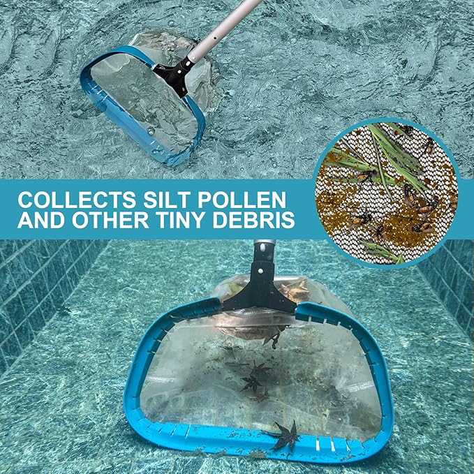 POOLWHALE 17.5" Heavy Duty Ultra Fine Mesh Pool Pollen & Sand Skimmer Rake, Aluminum Frame Deep Nylon Net, Pool Net for Above Ground & In-ground Swimming Pools (No Pole)