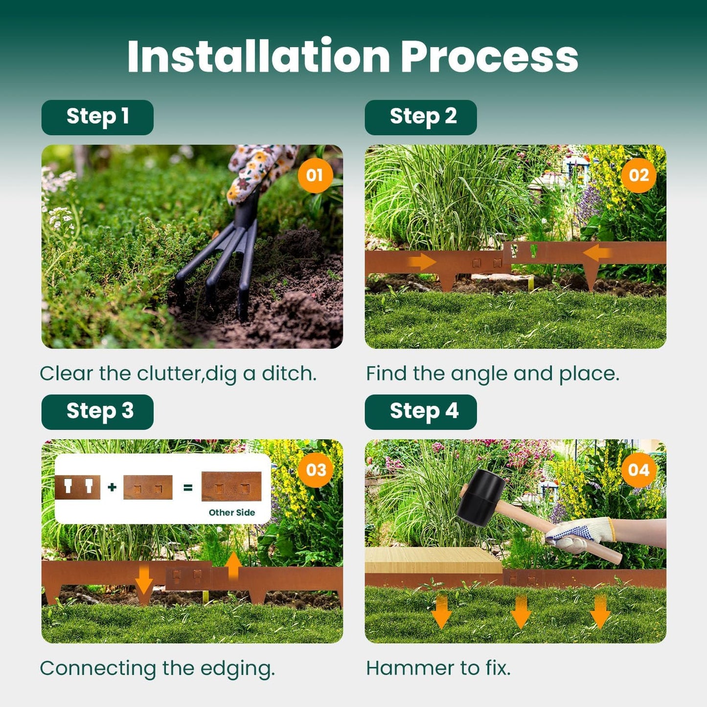 Corten Steel Edging 5 Inch 10 Packs Steel Landscape Edging 40 Inch Strips Hammer in Landscape Edging Metal Garden Edging Landscaping for Yard Lawn Outdoor Flower Plant by GZGNEEVL