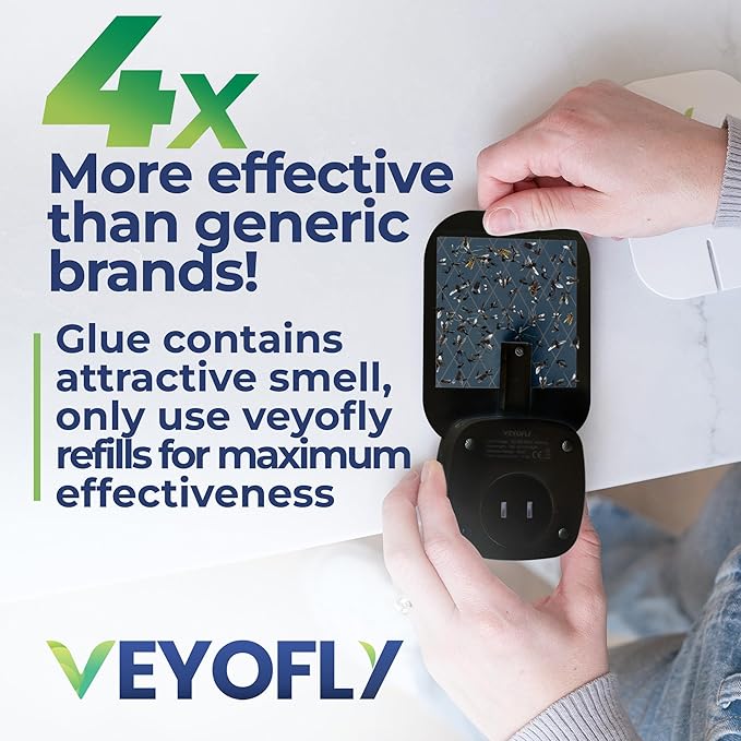 VEYOFLY Fly Trap Indoor, Fruit Fly Traps for Indoor, (1 Device + 3 Refills) Gnat Traps for House, Fly Catcher, Plug in Light Flying Insect Trap, Bug Light Killer, Fly Trap