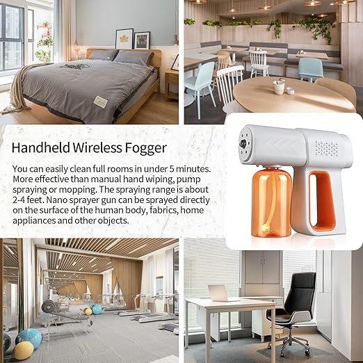 Professional Disinfectant Fogger Machine, 380ml Wireless Nano Sprayer Gun Handheld Sanitizer Fogger, Blue Light Foggers for Touchless Sanitization