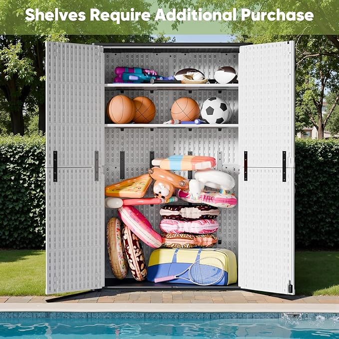 Devoko 50 Cu Ft Outdoor Storage Cabinet - Waterproof Vertical Shed for Patio, Garden & Deck, Heavy-Duty Tool Storage Box for Cushions, Accessories & Equipment, Durable & Weather-Resistant (White)
