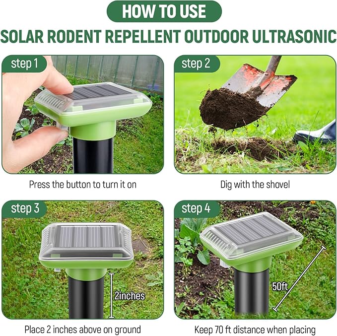 Mole Repellent Solar Powered,2025 Upgraded Vole Repellent Ultrasonic Solar Powered,Mole Repeller Outdoor for Lawns Garden Yard,Gopher Trap Killer for Gopher,Squirrel(2 Pack)
