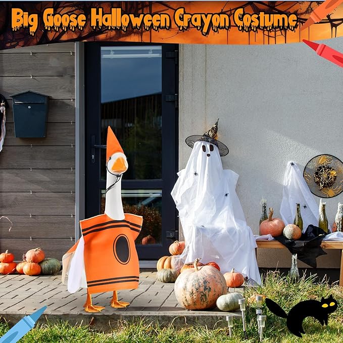 Geyoga Halloween Goose Crayon Costume Porch Goose Outfits 23" Fall Geese Clothes Classroom Lawn School Garden Patio Yard Outdoor Decorations(Orange,Crayon)