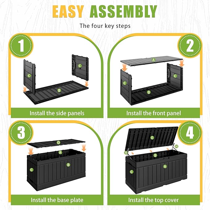 Greesum 82 Gallon Resin Deck Box Large Outdoor Storage for Patio Furniture, Garden Tools, Pool Supplies, Weatherproof and UV Resistant, Lockable, Black