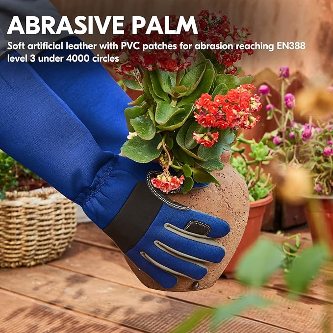 Vgo... Safety Work Gloves Men,Gardening,Long Sleeves Gauntlet,Puncture Proof,Touchscreen(1 Pair,Size XL,Blue,AL6608-ML)