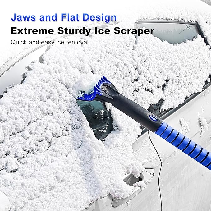 SEAAES 56 Inch Truck Snow Brush Scraper Long Handle, Heavy Duty Extendable Snow Broom for SUV, Windshield Ice Scraper with Foam Grip for Car Automobile Vehicle Window - Blue