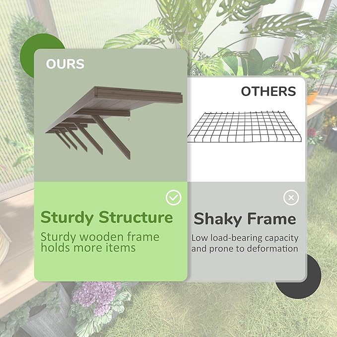 Shelf Suitable for 6x12FT Wood Greenhouse, 137" Wooden Storage Shelf Kit Fit Multiple Greenhouse , Horticulture Workstation, Work Bench System Shelving, Light Mocha Brown, 2 Pack