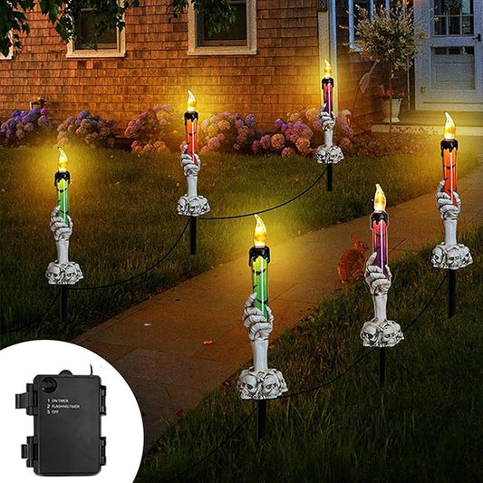 Halloween Decorations, 6 Pack Candle Skull Hand Candle Holder, Collapsible Halloween Decor Waterproof Indoor and Outdoor Party Home Garden Porch Ghost Decoration