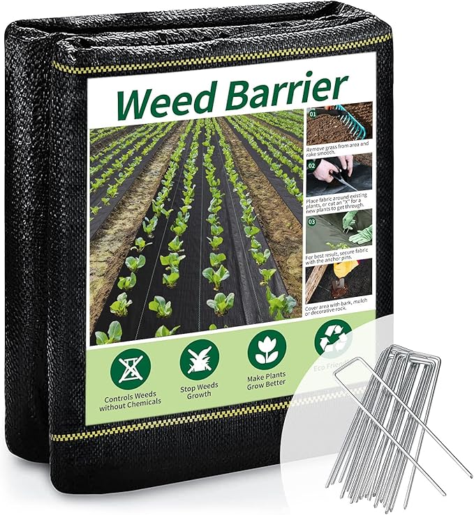 3ft x 50ft Durable Weed Barrier Fabric, 3.2oz Heavy-Duty Landscaping Fabric, Permeable Ground Cover for Garden, Lawn, and Outdoor Projects, Easy to Install, with 15 Staples