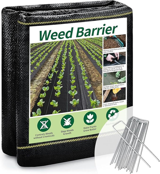 3ft x 50ft Durable Weed Barrier Fabric, 3.2oz Heavy-Duty Landscaping Fabric, Permeable Ground Cover for Garden, Lawn, and Outdoor Projects, Easy to Install, with 15 Staples