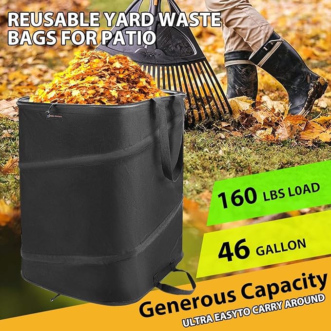 YUDI & GARDEN 46 Gallon Square Collapsible Yard Waste Bin｜Collapsible Trash Can｜Camping Trash Can, for Collecting Weeds or Party and Yard Waste