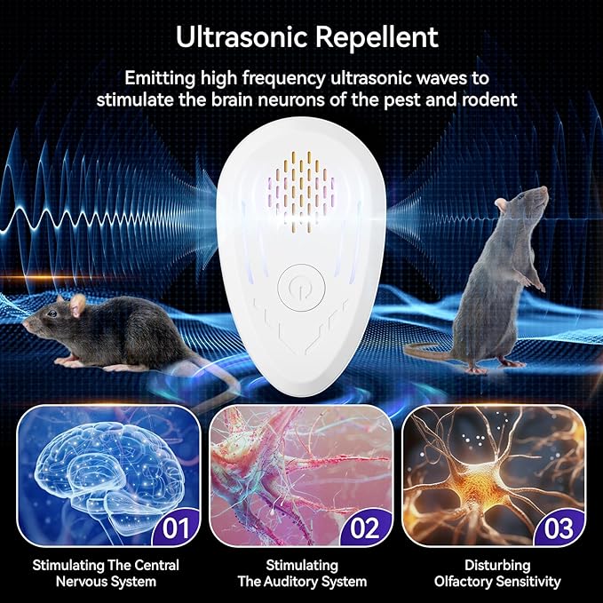 Ultrasonic Pest Repellent Indoor 6 Packs, Ultrasonic Repellent for Rodent, Mouse, Mice, Bugs, Spider, Mosquito, Roach, Electronic Plug in Pest Control, Cockroach Killer, Ant Traps, with Button, Home